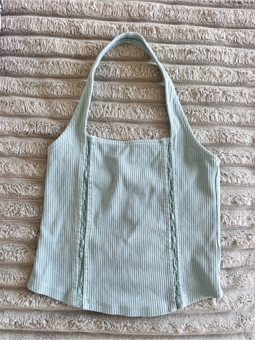 American Eagle Sage Ribbed Halter Top Sz S